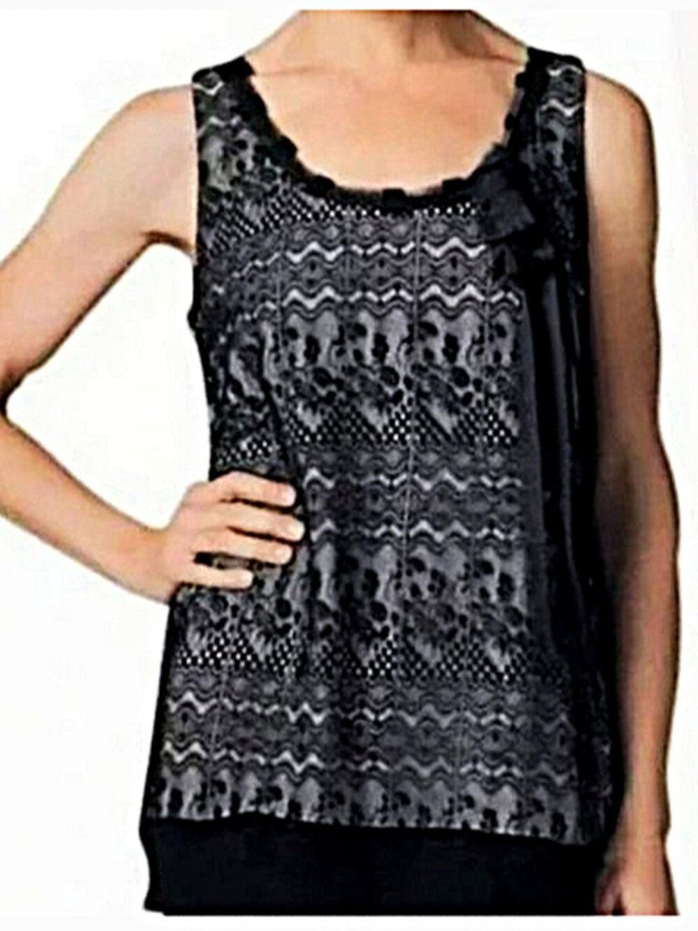 CABI Emily Lace Sleeveless Ribbon Top size L